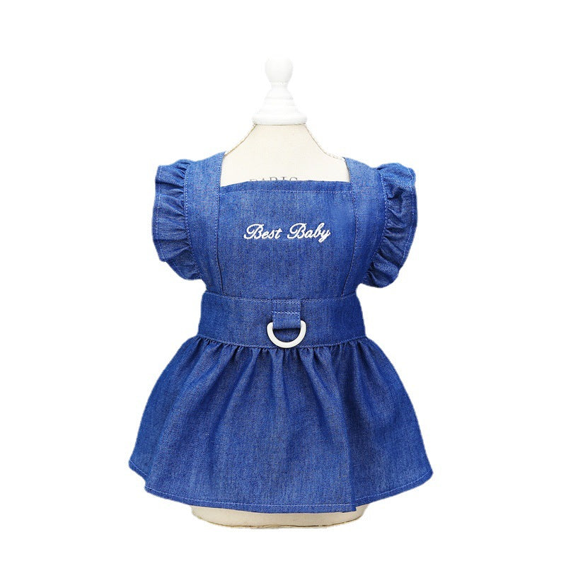 KFX-3166781 Embroidered Letter Denim Skirt for Dogs - Spring & Summer Fashion in Dark Blue and Light Blue