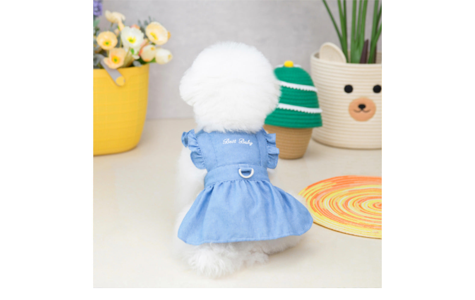 KFX-3166781 Embroidered Letter Denim Skirt for Dogs - Spring & Summer Fashion in Dark Blue and Light Blue