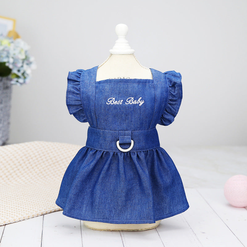 KFX-3166781 Embroidered Letter Denim Skirt for Dogs - Spring & Summer Fashion in Dark Blue and Light Blue