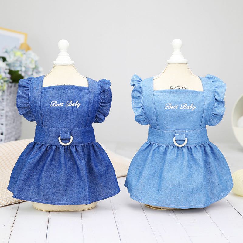 KFX-3166781 Embroidered Letter Denim Skirt for Dogs - Spring & Summer Fashion in Dark Blue and Light Blue