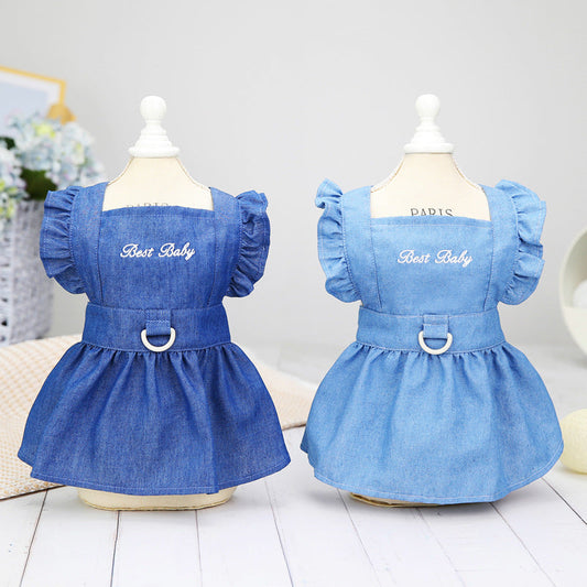 KFX-3166781 Embroidered Letter Denim Skirt for Dogs - Spring & Summer Fashion in Dark Blue and Light Blue