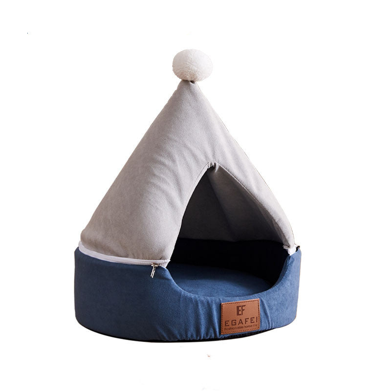 KFX-3168061 Removable and Washable Semi-Closed Pet Cat Litter with Christmas Hat Design in Yellow and Grey