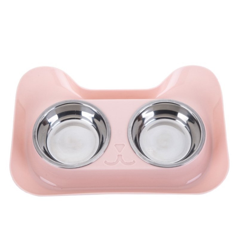 KFX-3168189 Cat Head Double Feeding Bowl - PP and Stainless Steel - 31cm x 21.5cm