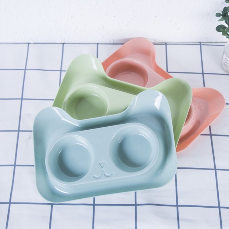 KFX-3168189 Cat Head Double Feeding Bowl - PP and Stainless Steel - 31cm x 21.5cm