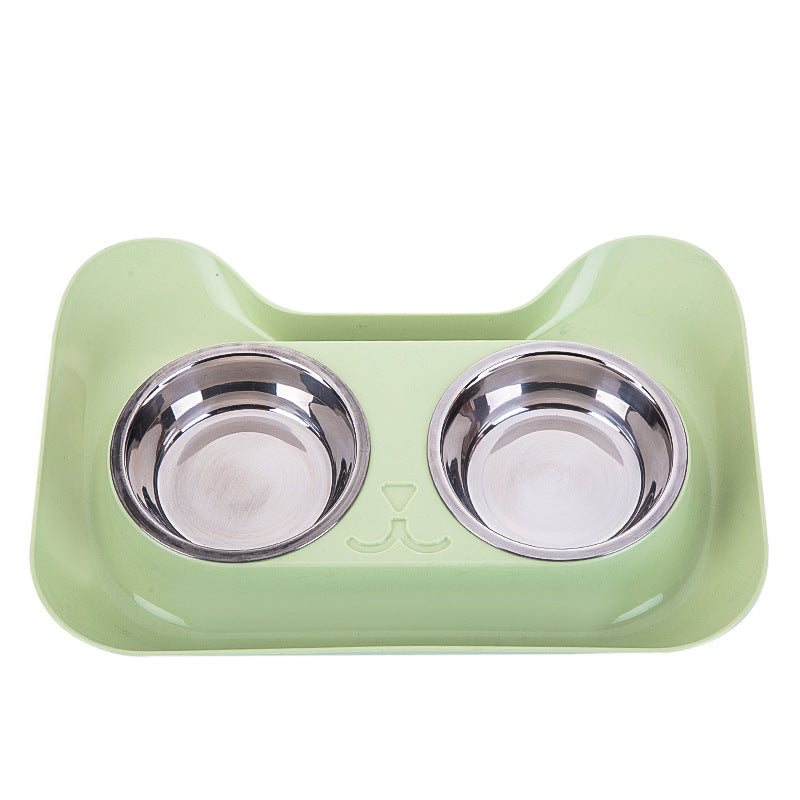 KFX-3168189 Cat Head Double Feeding Bowl - PP and Stainless Steel - 31cm x 21.5cm