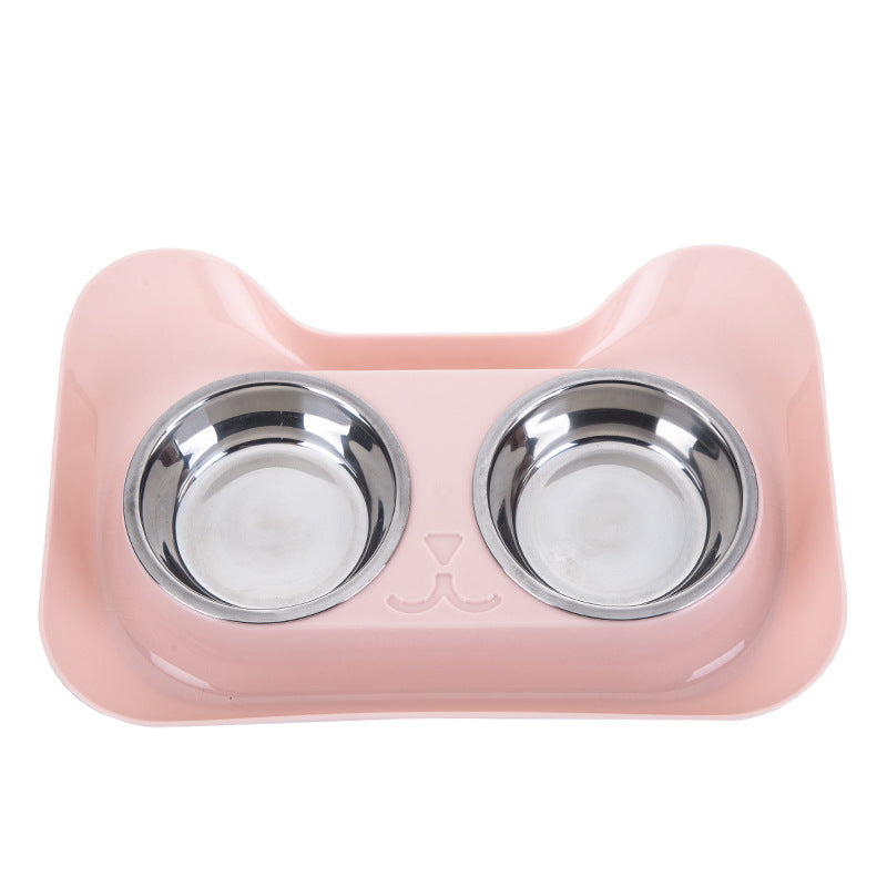 KFX-3168189 Cat Head Double Feeding Bowl - PP and Stainless Steel - 31cm x 21.5cm