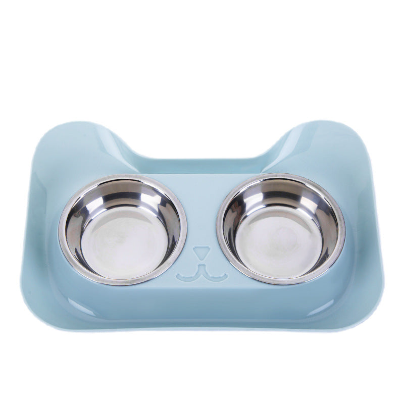 KFX-3168189 Cat Head Double Feeding Bowl - PP and Stainless Steel - 31cm x 21.5cm