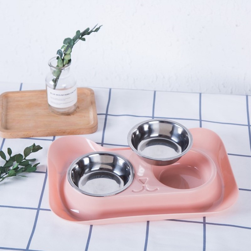 KFX-3168189 Cat Head Double Feeding Bowl - PP and Stainless Steel - 31cm x 21.5cm