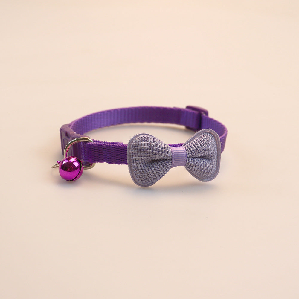KFX-3169981 Cute Bowknot Cotton-Filled Adjustable Pet Collar in Fluorescent Green, Yellow, Pink, Purple, Sky Blue, and Red