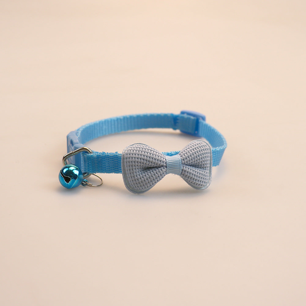 KFX-3169981 Cute Bowknot Cotton-Filled Adjustable Pet Collar in Fluorescent Green, Yellow, Pink, Purple, Sky Blue, and Red