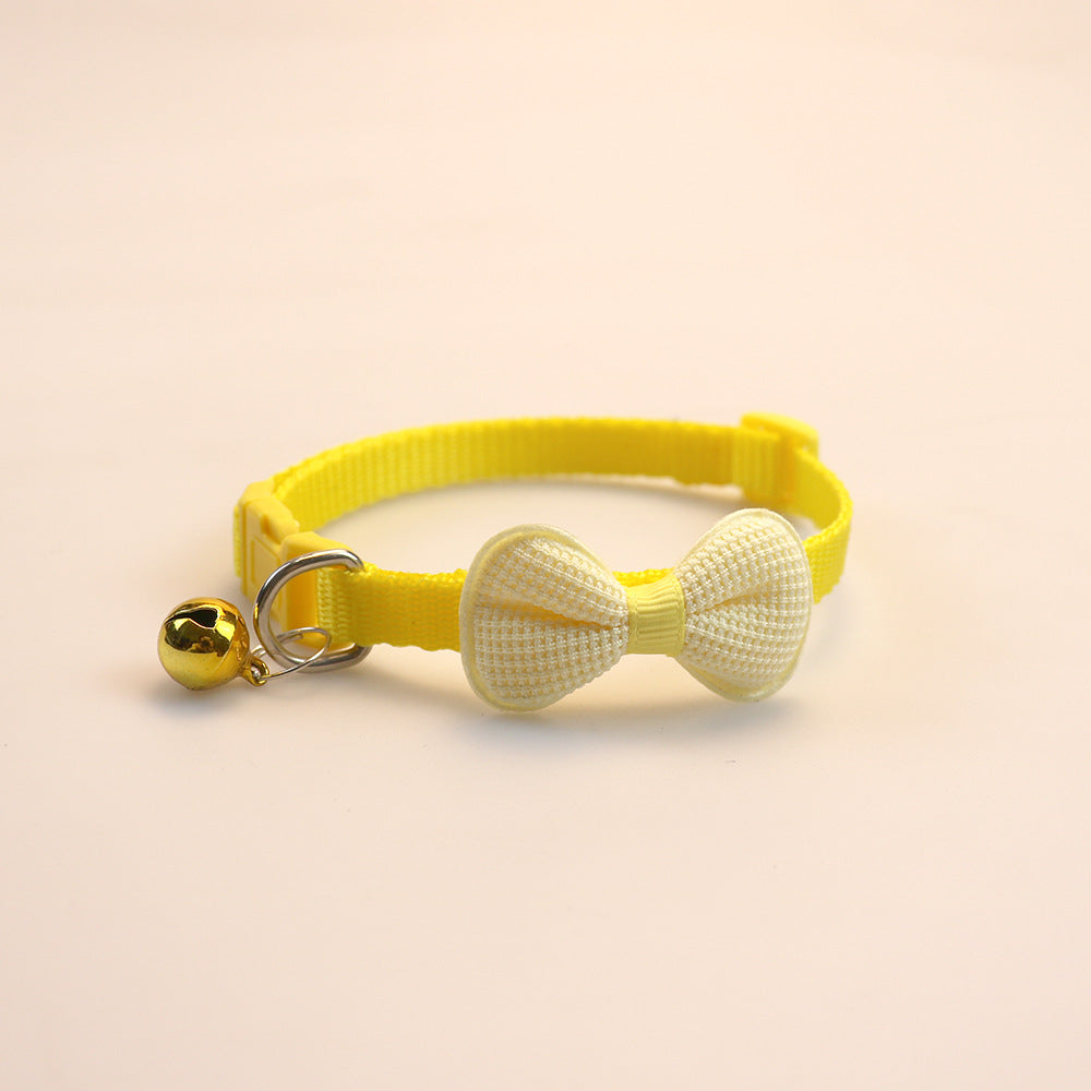KFX-3169981 Cute Bowknot Cotton-Filled Adjustable Pet Collar in Fluorescent Green, Yellow, Pink, Purple, Sky Blue, and Red