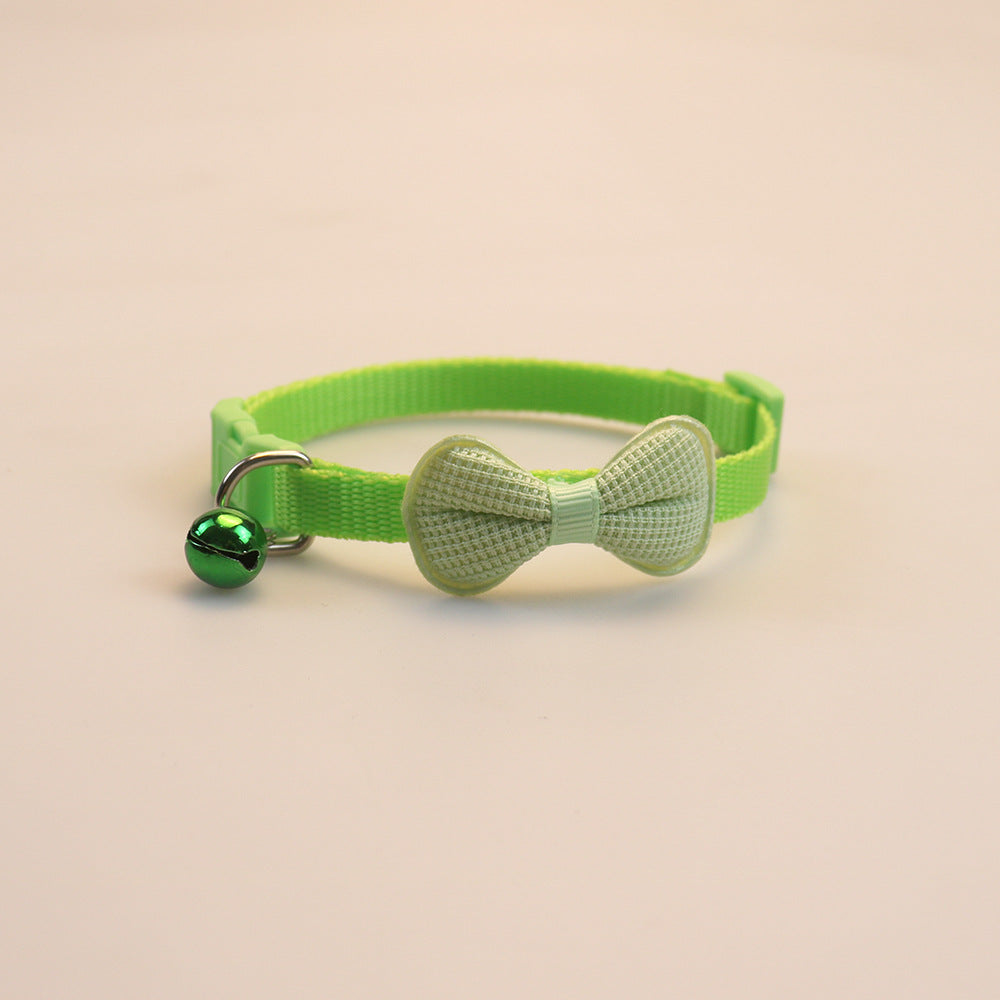 KFX-3169981 Cute Bowknot Cotton-Filled Adjustable Pet Collar in Fluorescent Green, Yellow, Pink, Purple, Sky Blue, and Red