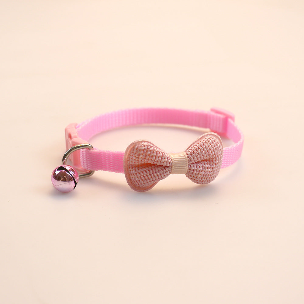 KFX-3169981 Cute Bowknot Cotton-Filled Adjustable Pet Collar in Fluorescent Green, Yellow, Pink, Purple, Sky Blue, and Red