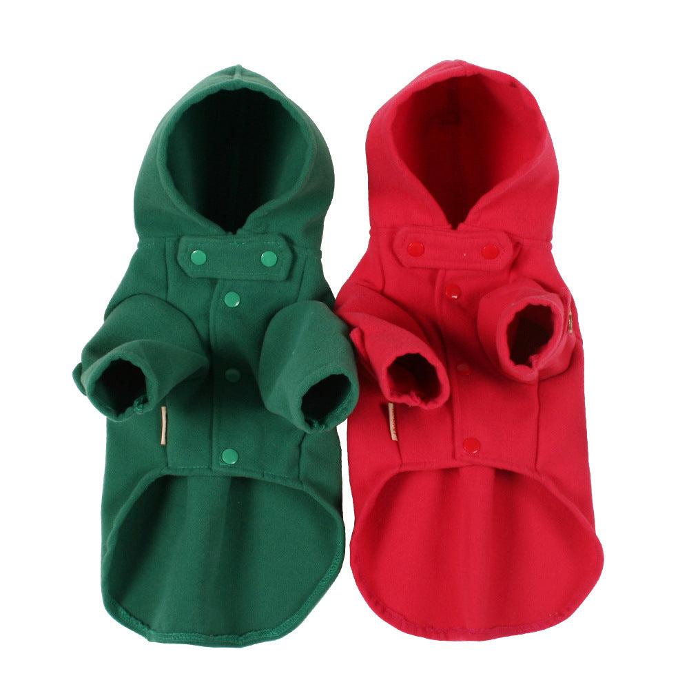 KFX-3170365 Hooded Double-Sided Cotton Trench Coat for Small Dogs - Classic British Style