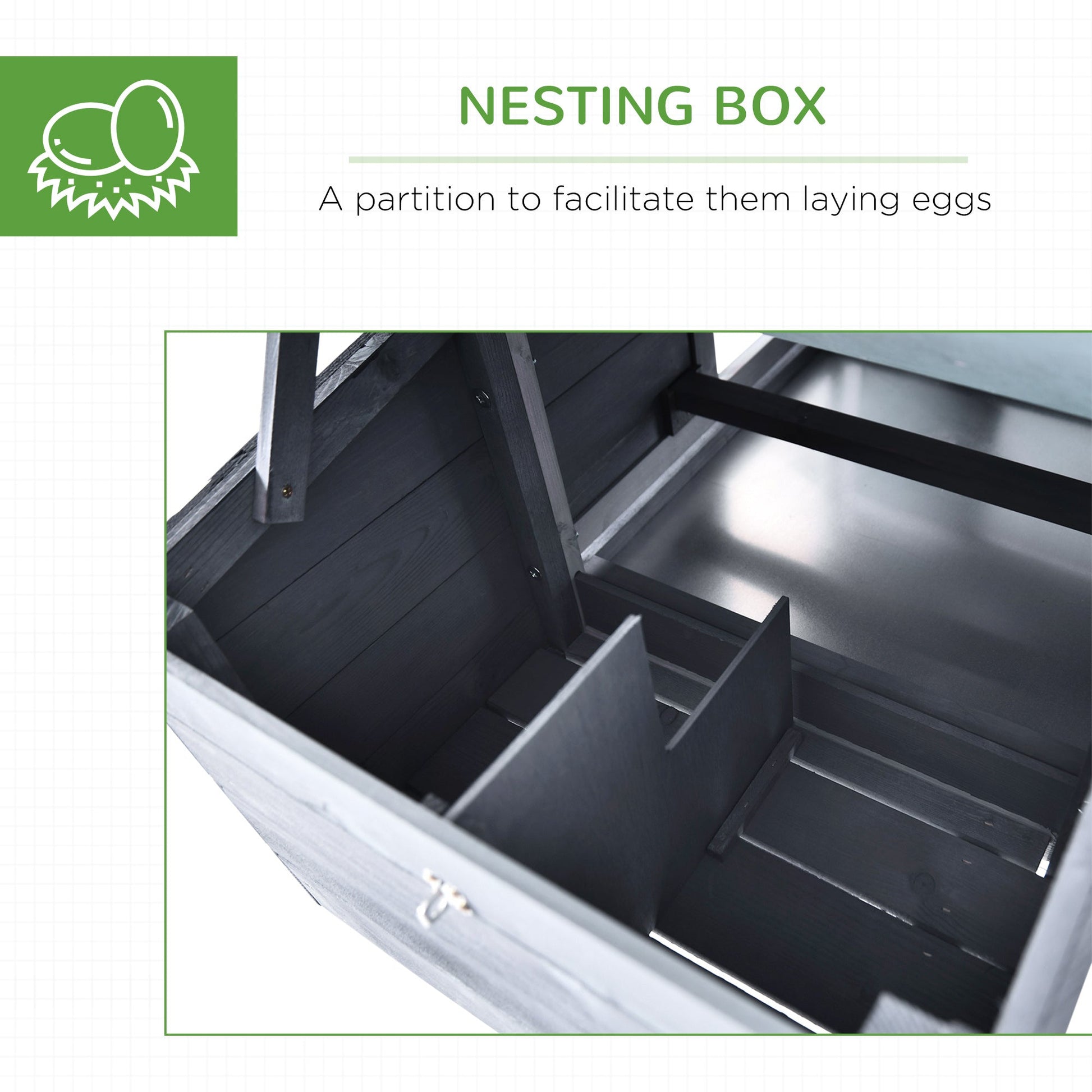KFX-3171645 Compact Wooden Chicken Coop with Nesting Box, Removable Tray and Multiple Access Points in Gray