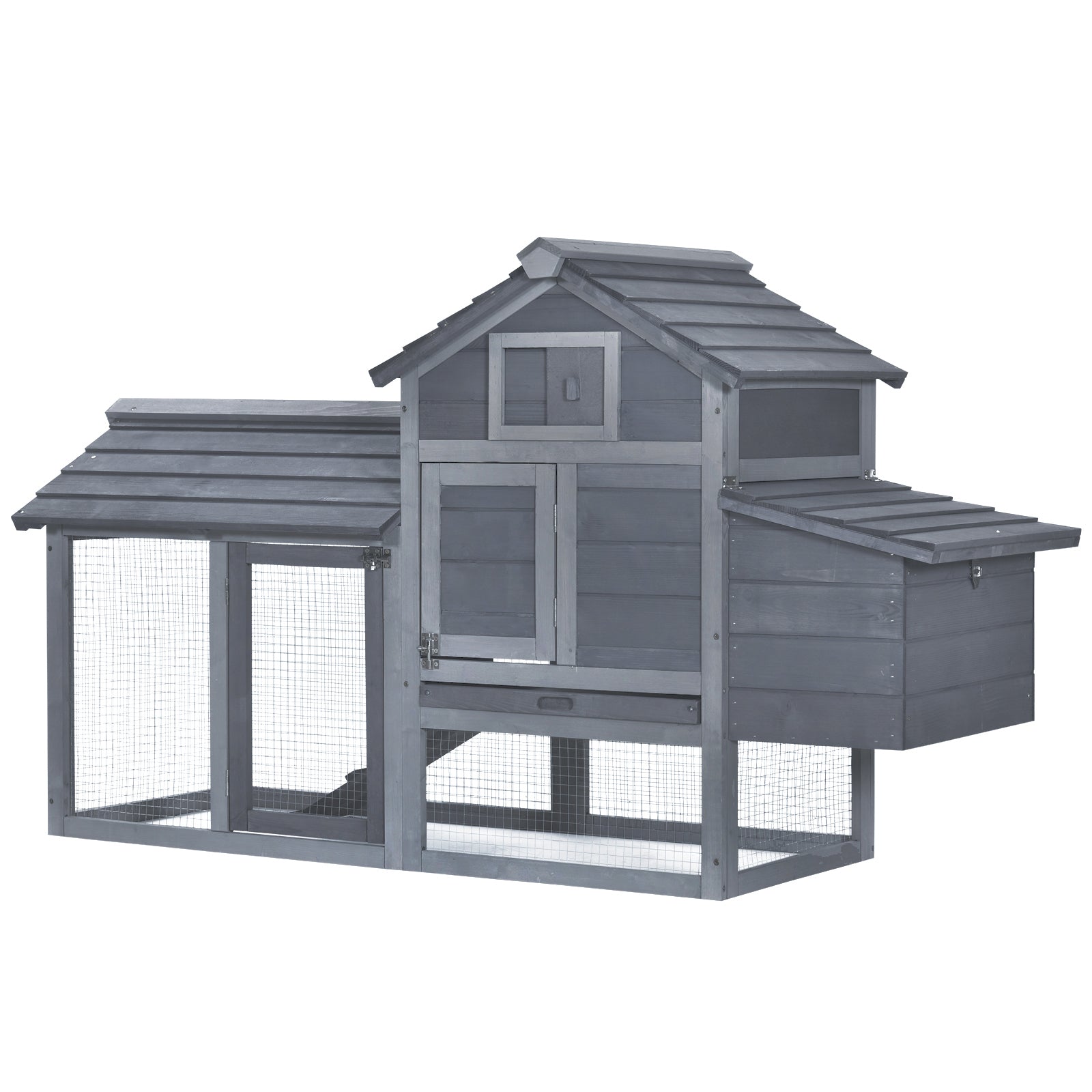 KFX-3171645 Compact Wooden Chicken Coop with Nesting Box, Removable Tray and Multiple Access Points in Gray