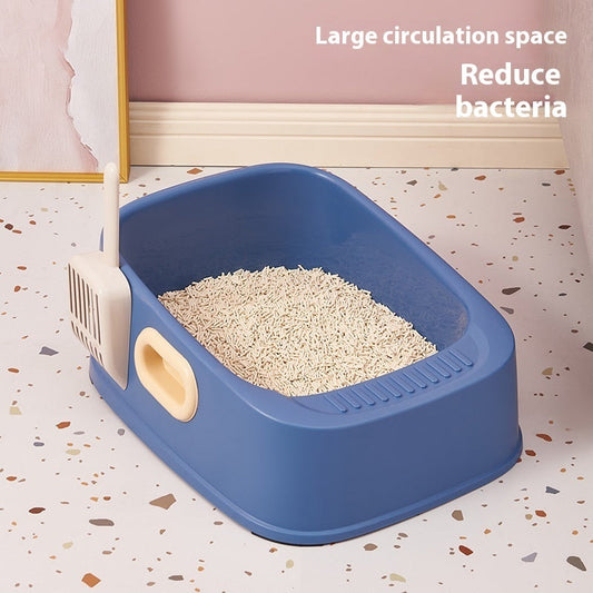 KFX-3171773 Cat Semi-Closed Toilet with Binaural Handle and Splash-Proof Sand Basin, Small Size, Durable PVC Material