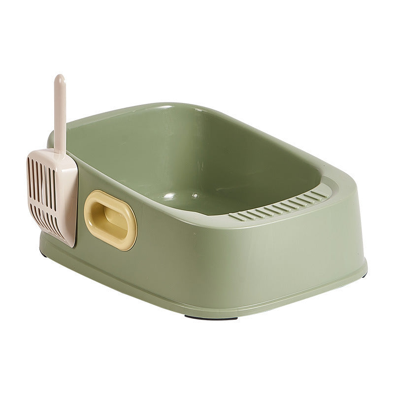 KFX-3171773 Cat Semi-Closed Toilet with Binaural Handle and Splash-Proof Sand Basin, Small Size, Durable PVC Material