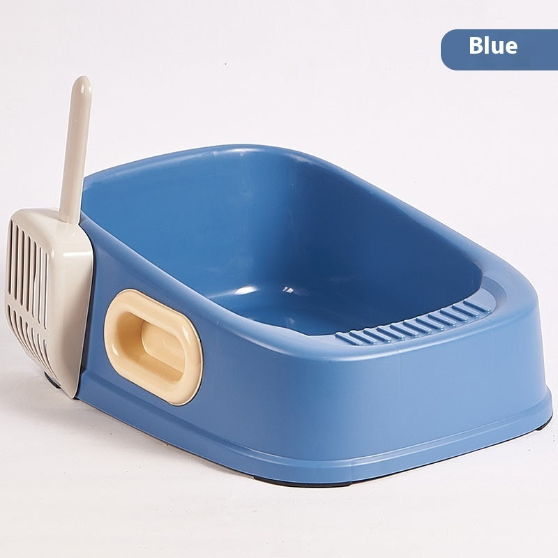 KFX-3171773 Cat Semi-Closed Toilet with Binaural Handle and Splash-Proof Sand Basin, Small Size, Durable PVC Material