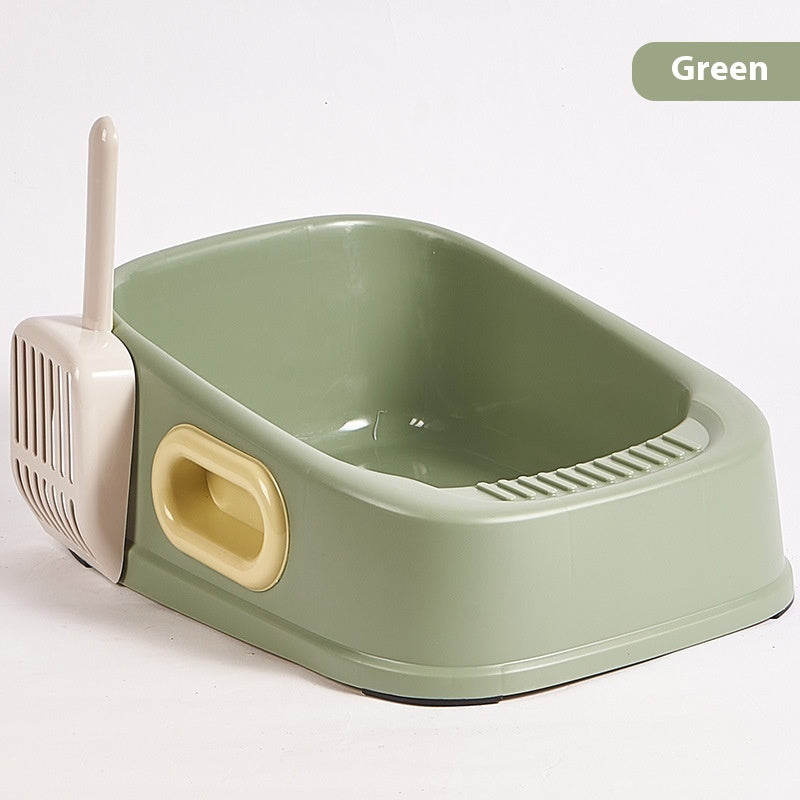 KFX-3171773 Cat Semi-Closed Toilet with Binaural Handle and Splash-Proof Sand Basin, Small Size, Durable PVC Material