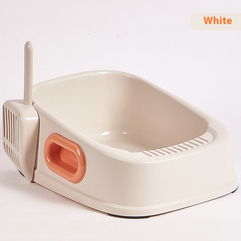 KFX-3171773 Cat Semi-Closed Toilet with Binaural Handle and Splash-Proof Sand Basin, Small Size, Durable PVC Material