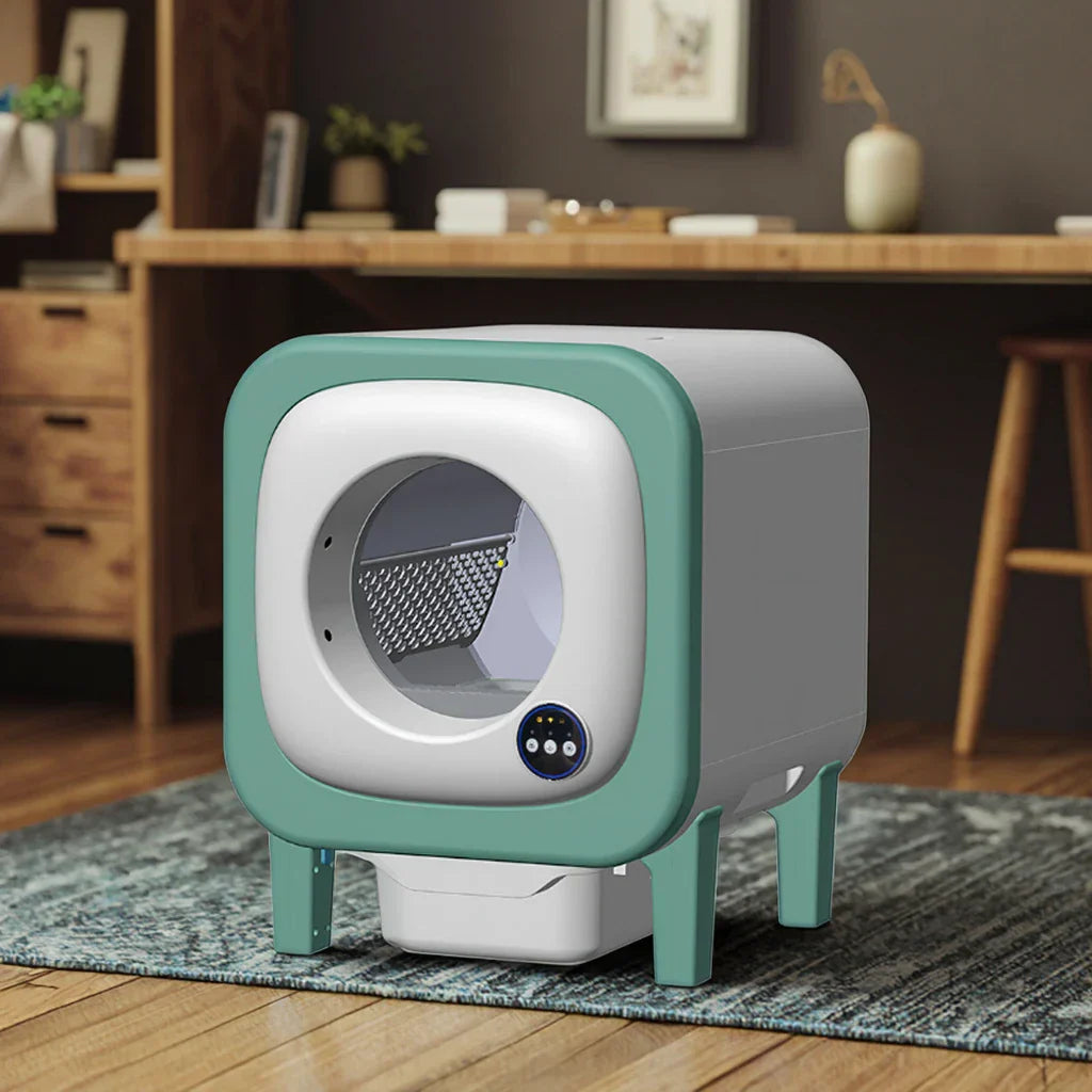 KFX-317715 Smart Automatic Cat Toilet 65L Capacity with APP Control and Self-Cleaning Feature, Durable Stainless Steel & Plastic Design
