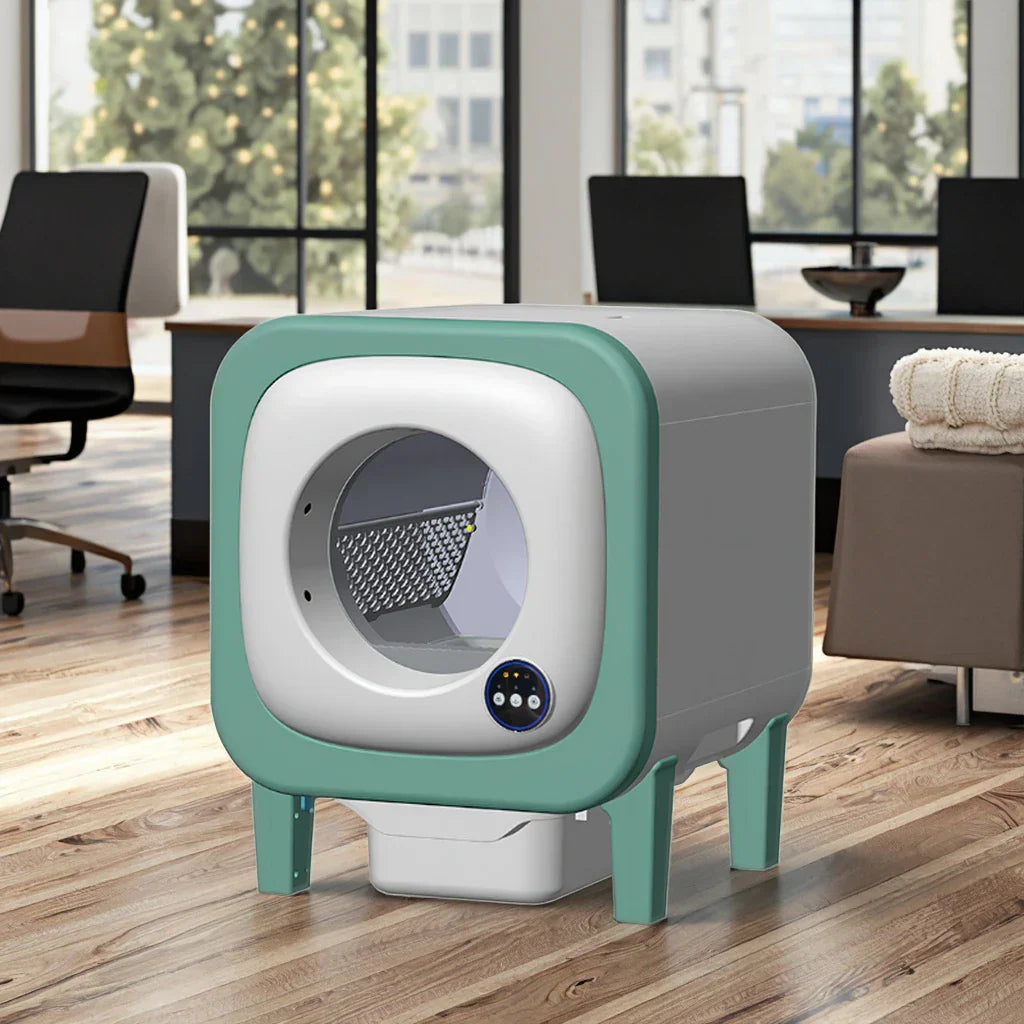 KFX-317715 Smart Automatic Cat Toilet 65L Capacity with APP Control and Self-Cleaning Feature, Durable Stainless Steel & Plastic Design