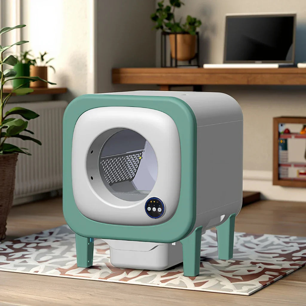 KFX-317715 Smart Automatic Cat Toilet 65L Capacity with APP Control and Self-Cleaning Feature, Durable Stainless Steel & Plastic Design