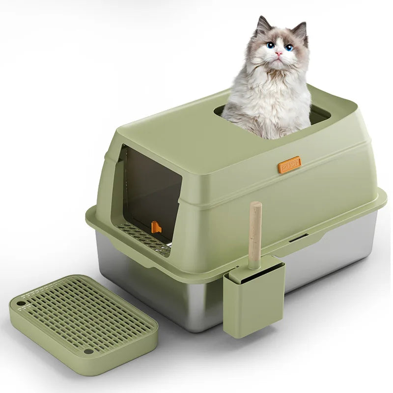 KFX-317715 Smart Automatic Cat Toilet 65L Capacity with APP Control and Self-Cleaning Feature, Durable Stainless Steel & Plastic Design