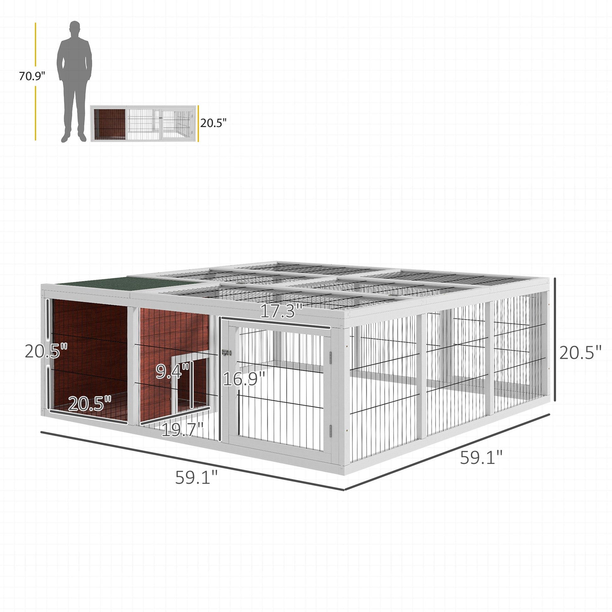 KFX-3177405 64" Wooden Outdoor Rabbit Hutch with Enclosed Run and Weather-Resistant Design