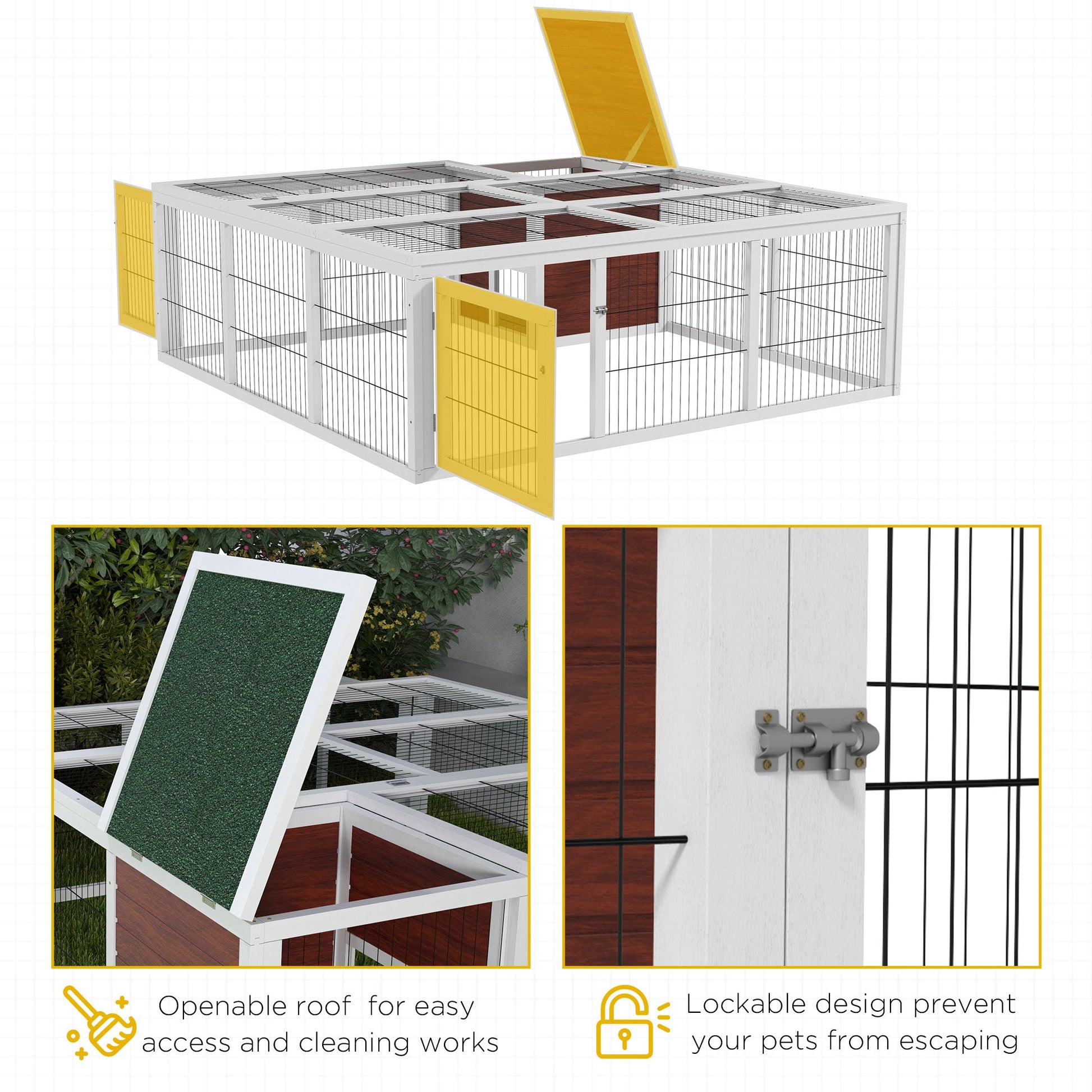 KFX-3177405 64" Wooden Outdoor Rabbit Hutch with Enclosed Run and Weather-Resistant Design