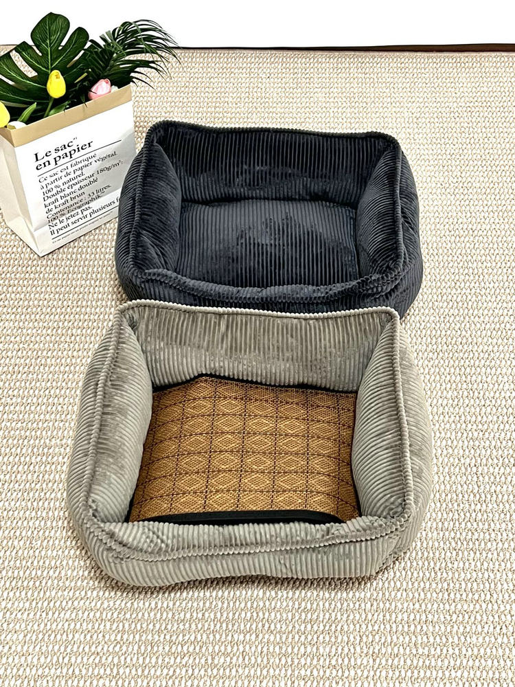 KFX-3177789 Cozy Corduroy Cat Nest in Black and Khaki – Available in Three Sizes