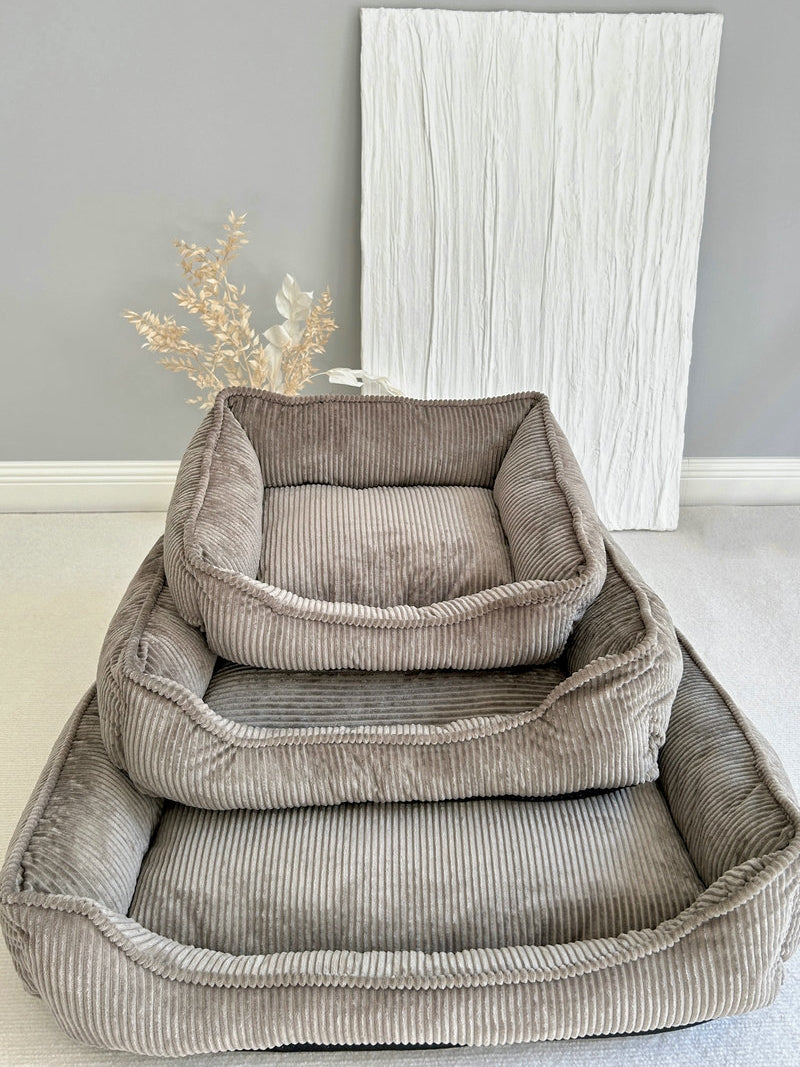 KFX-3177789 Cozy Corduroy Cat Nest in Black and Khaki – Available in Three Sizes