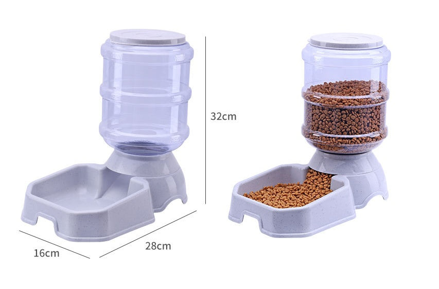 KFX-3179581 Gray Automatic Pet Feeder and Water Fountain Combo for Convenient Pet Care