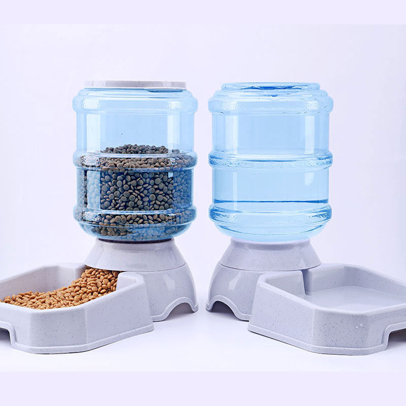 KFX-3179581 Gray Automatic Pet Feeder and Water Fountain Combo for Convenient Pet Care