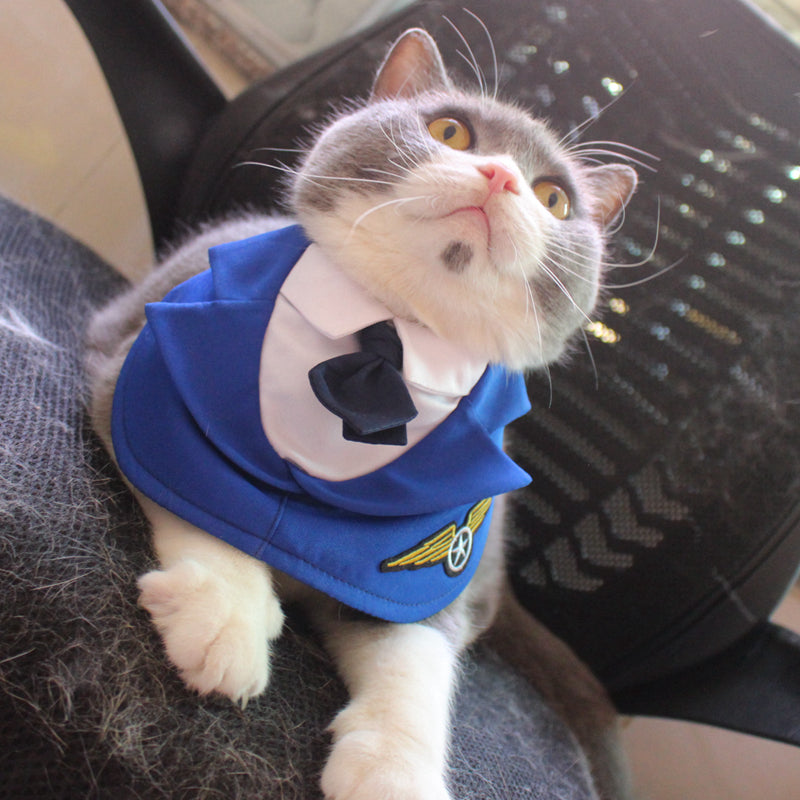 KFX-3181117 Personalized Blue Polyester Pet Clothing with Hat for Cats - Sizes S, M, L