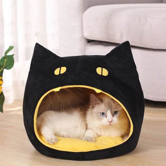 KFX-3183549 Cozy Cat-Shaped Bed with Plush Material for Small Dogs and Kittens, Washable and Travel-Friendly