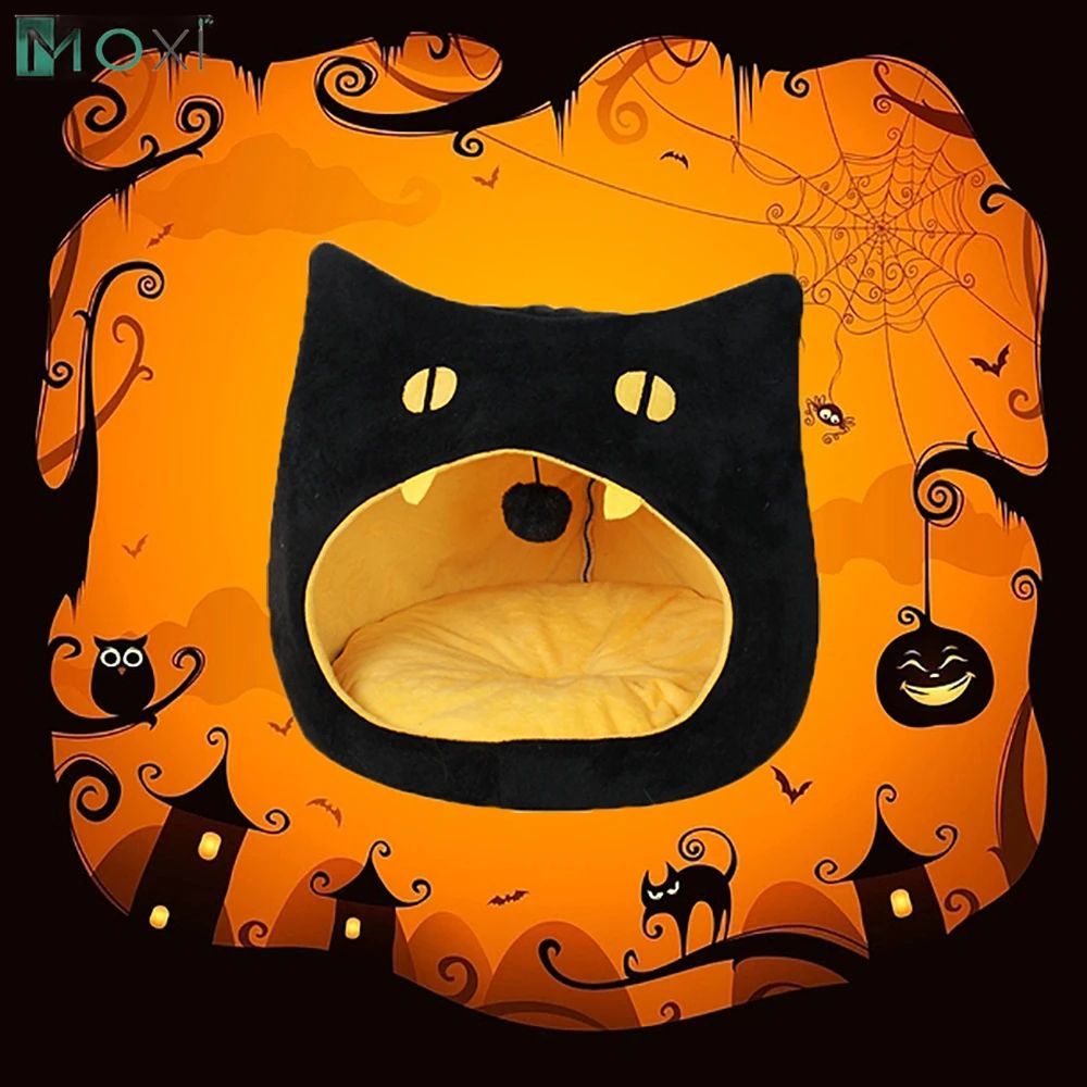 KFX-3183549 Cozy Cat-Shaped Bed with Plush Material for Small Dogs and Kittens, Washable and Travel-Friendly