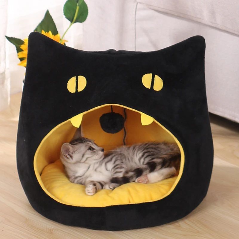 KFX-3183549 Cozy Cat-Shaped Bed with Plush Material for Small Dogs and Kittens, Washable and Travel-Friendly