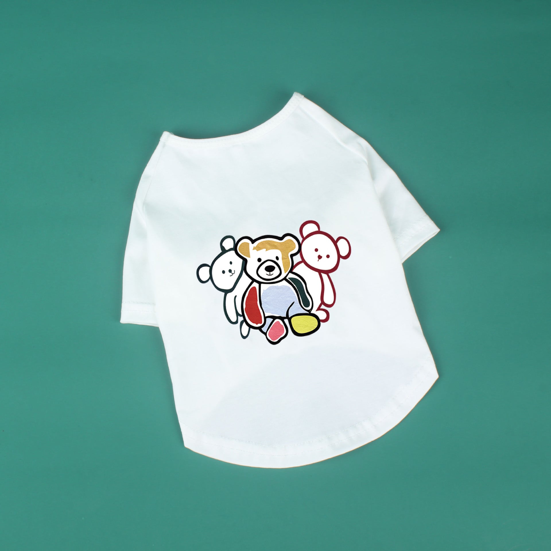 KFX-3184061 Cute Black and White Cotton T-Shirt for Pets with Three Bears Design, Casual Style