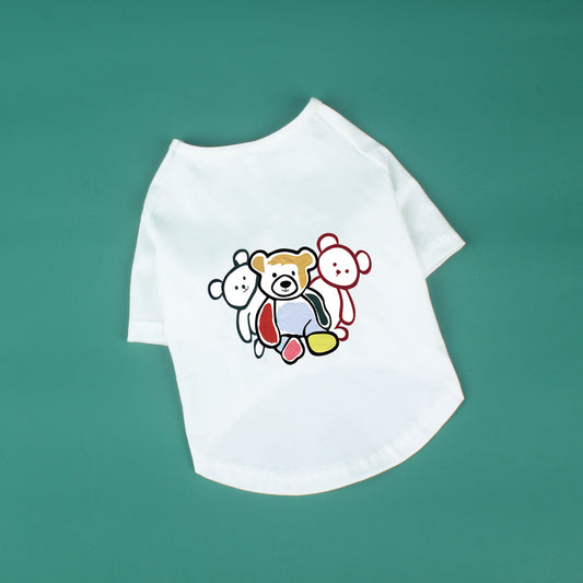 KFX-3184061 Cute Black and White Cotton T-Shirt for Pets with Three Bears Design, Casual Style