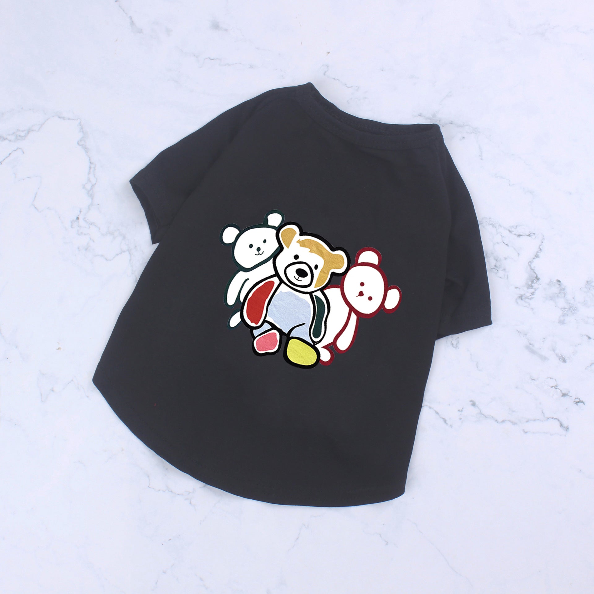 KFX-3184061 Cute Black and White Cotton T-Shirt for Pets with Three Bears Design, Casual Style
