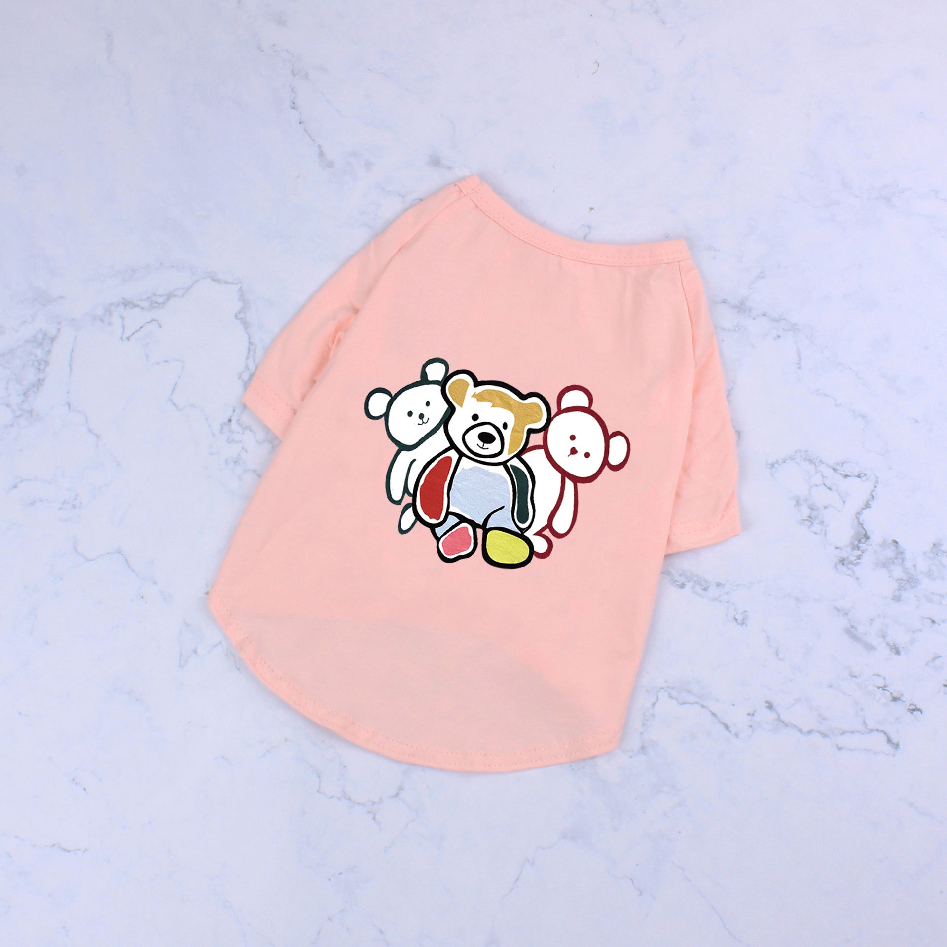 KFX-3184061 Cute Black and White Cotton T-Shirt for Pets with Three Bears Design, Casual Style