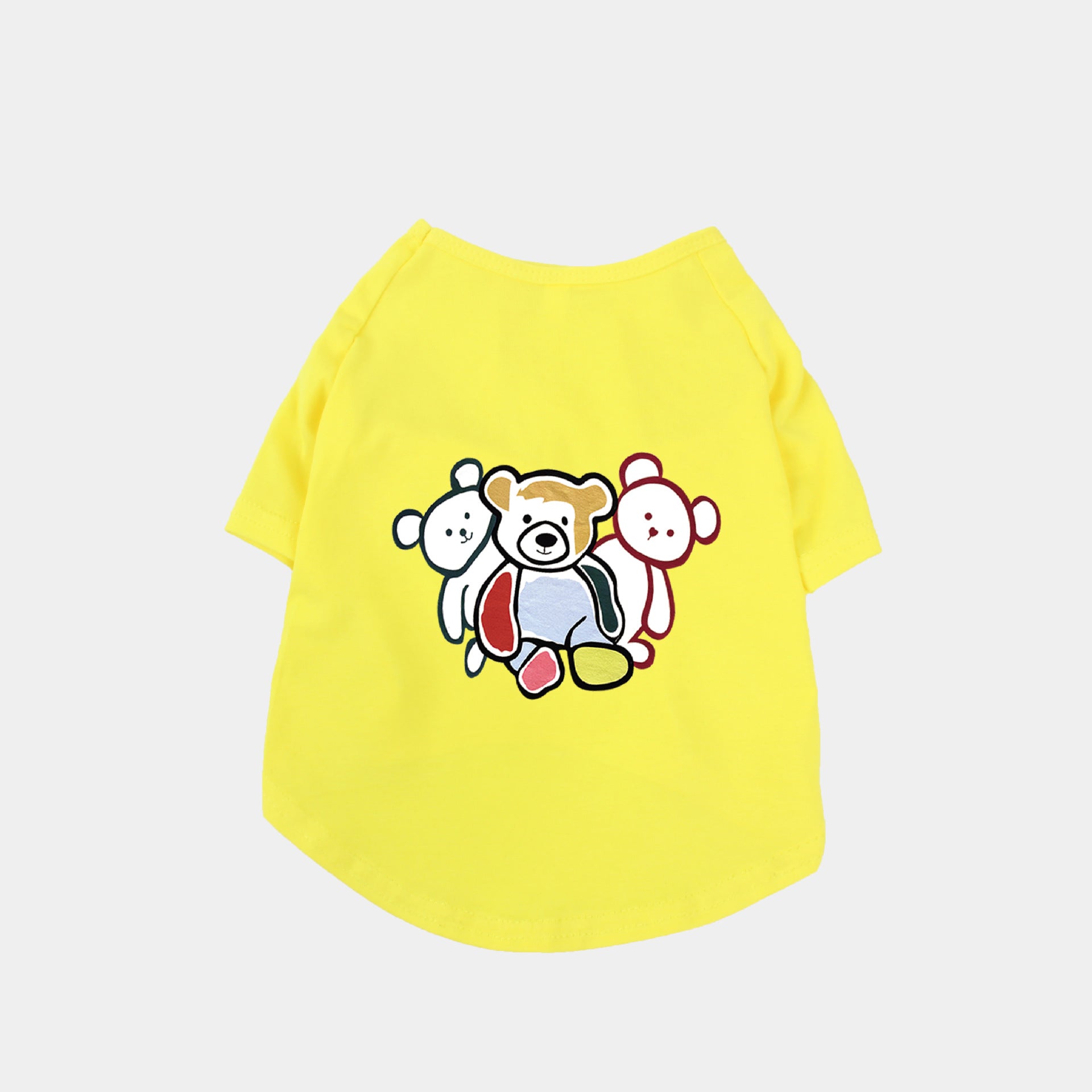 KFX-3184061 Cute Black and White Cotton T-Shirt for Pets with Three Bears Design, Casual Style