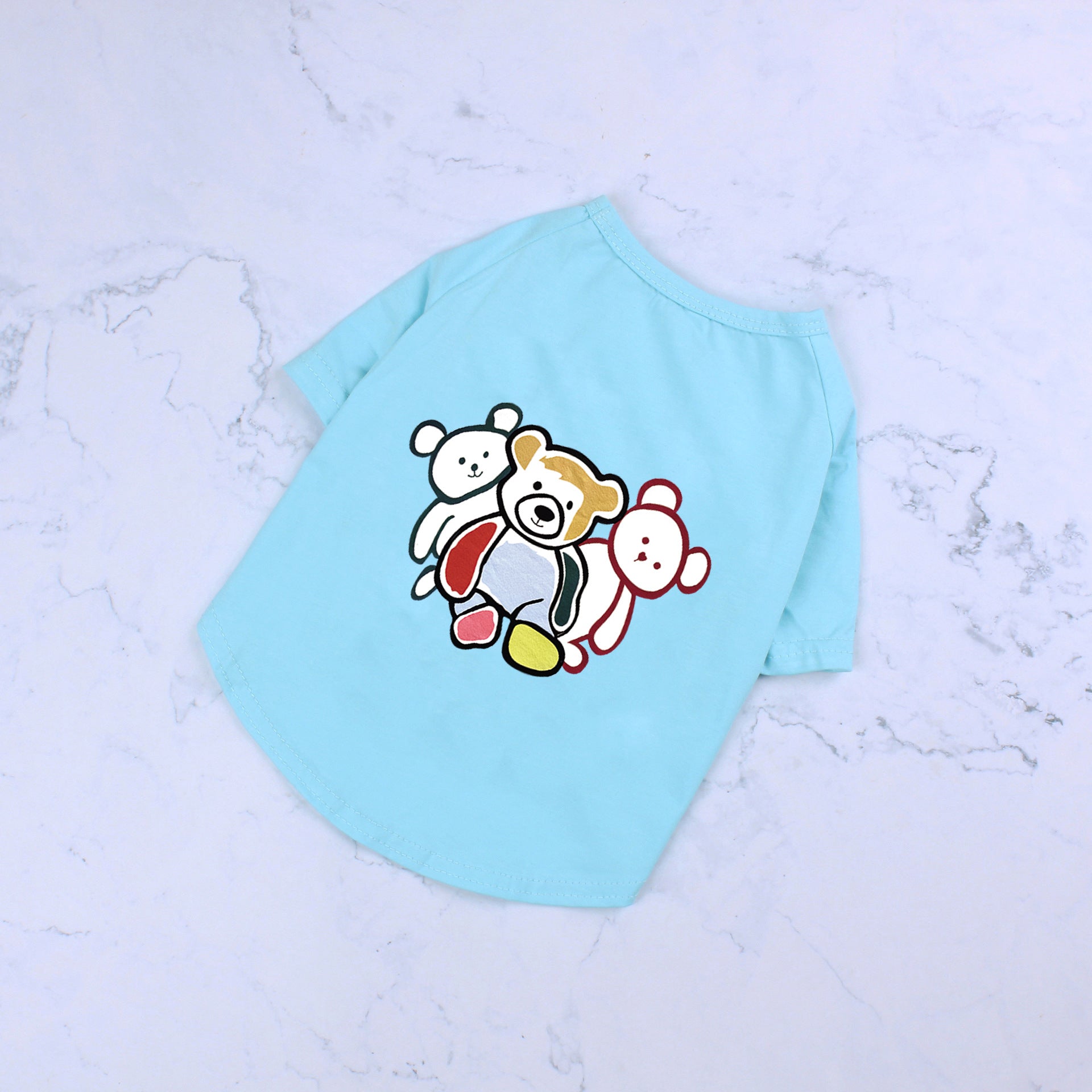 KFX-3184061 Cute Black and White Cotton T-Shirt for Pets with Three Bears Design, Casual Style
