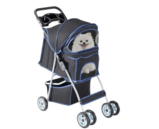 KFX-3184957 Foldable Lightweight Pet Stroller for Small to Medium Dogs and Cats with Storage Basket