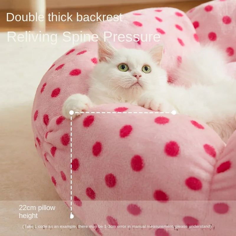 KFX-3186749 New Pink Dot Cozy Cat Nest Bed - Fabric, 45cm for Pets up to 8 lbs, 65cm for Pets up to 20 lbs