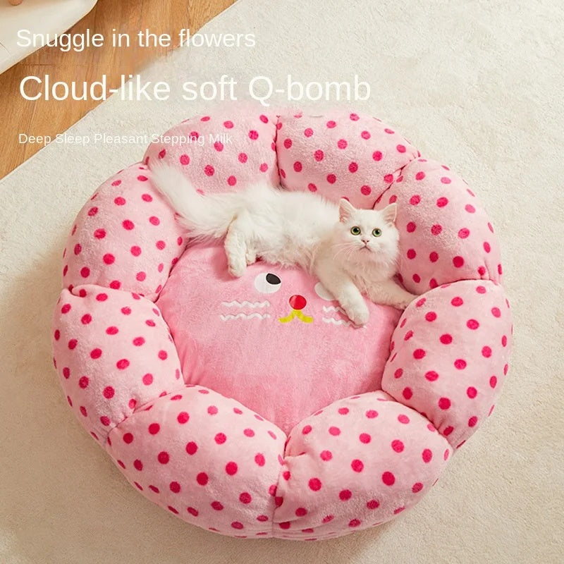 KFX-3186749 New Pink Dot Cozy Cat Nest Bed - Fabric, 45cm for Pets up to 8 lbs, 65cm for Pets up to 20 lbs