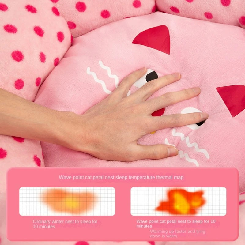 KFX-3186749 New Pink Dot Cozy Cat Nest Bed - Fabric, 45cm for Pets up to 8 lbs, 65cm for Pets up to 20 lbs