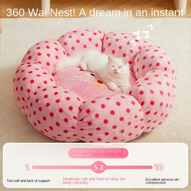 KFX-3186749 New Pink Dot Cozy Cat Nest Bed - Fabric, 45cm for Pets up to 8 lbs, 65cm for Pets up to 20 lbs